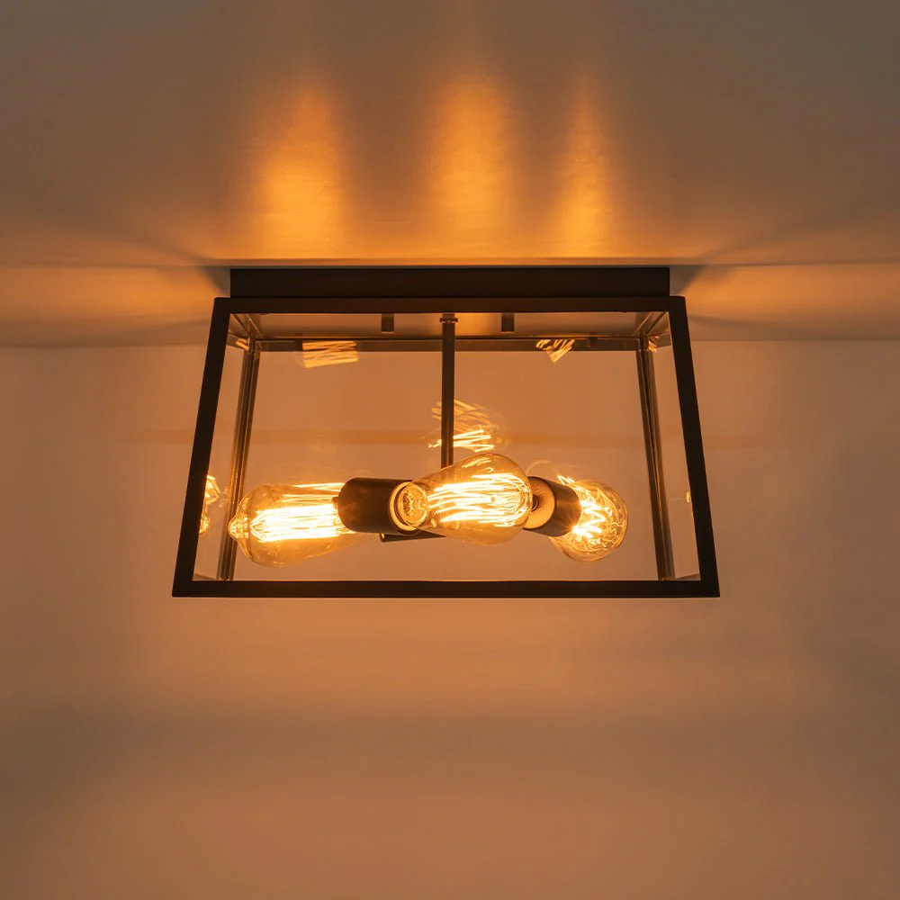 3-Light Black Square Box Clear Glass Cage Ceiling Light - Image 17