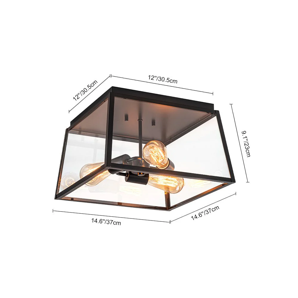 3-Light Black Square Box Clear Glass Cage Ceiling Light - Image 18