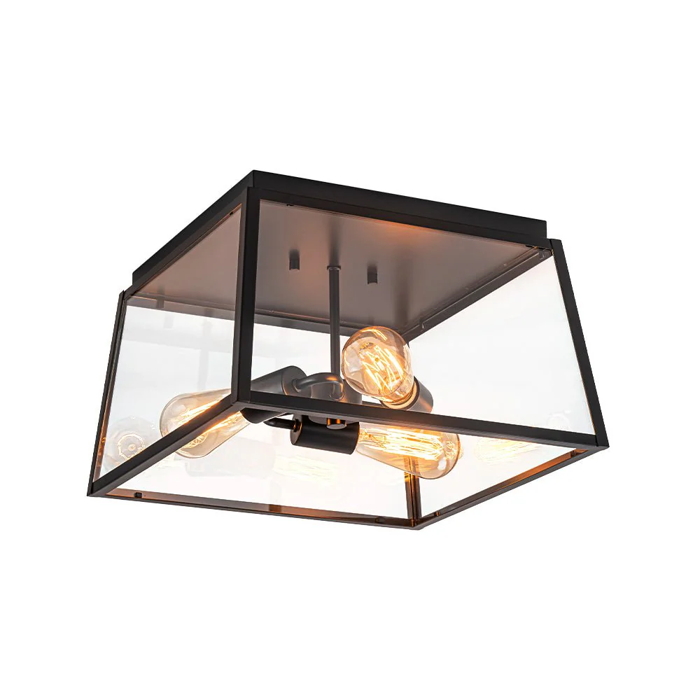 3-Light Black Square Box Clear Glass Cage Ceiling Light - Image 3