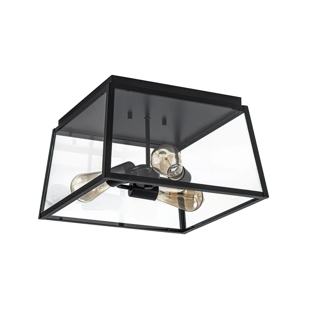 3-Light Black Square Box Clear Glass Cage Ceiling Light - Image 4