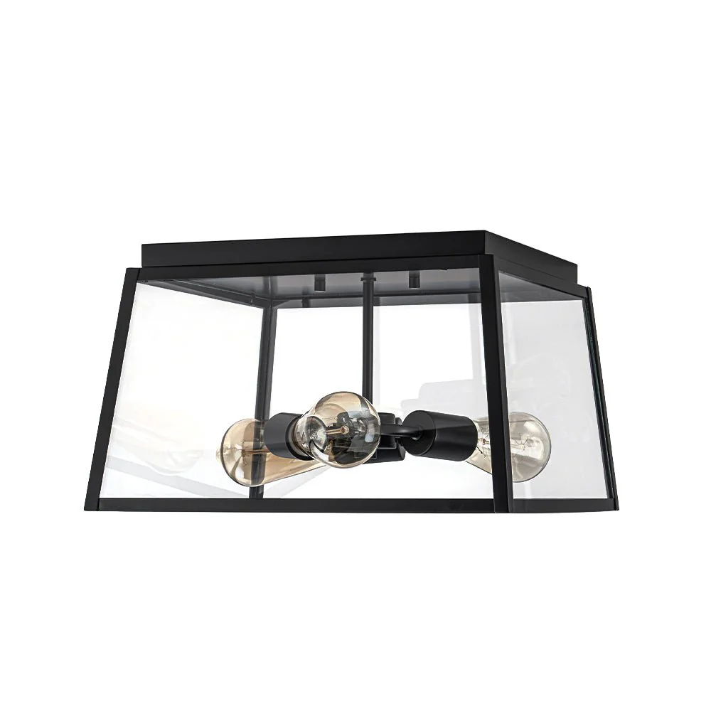 3-Light Black Square Box Clear Glass Cage Ceiling Light - Image 5
