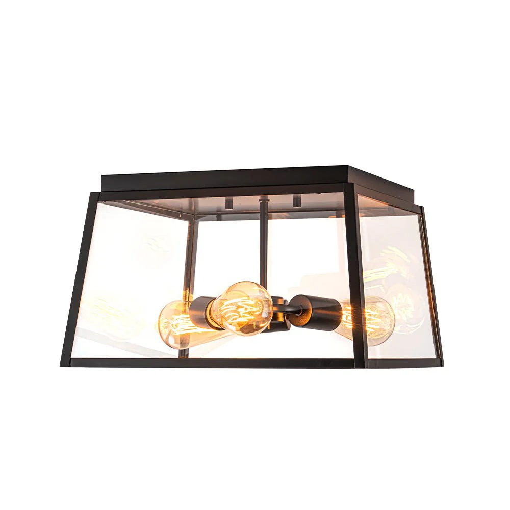 3-Light Black Square Box Clear Glass Cage Ceiling Light - Image 6