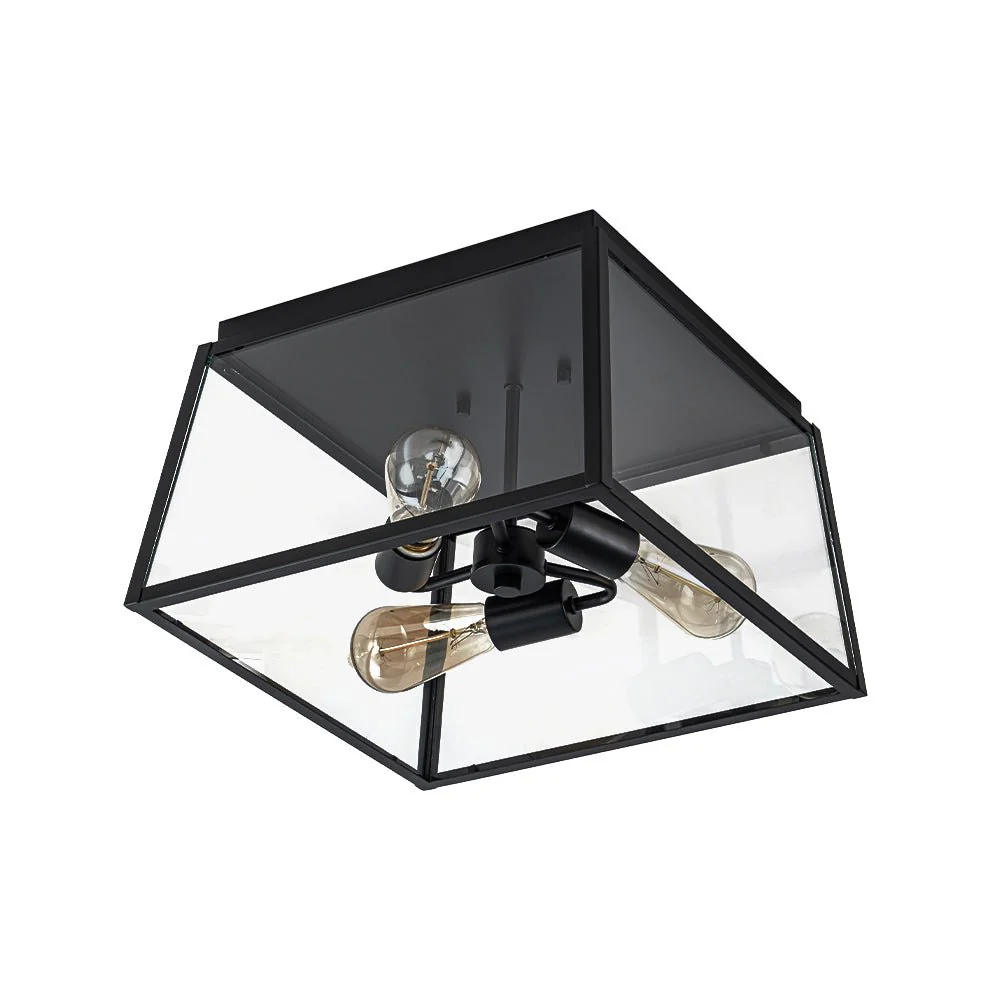3-Light Black Square Box Clear Glass Cage Ceiling Light - Image 7