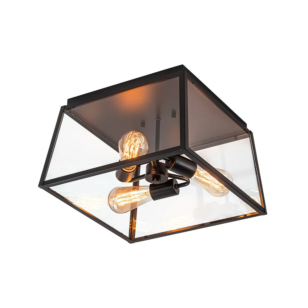 3-Light Black Square Box Clear Glass Cage Ceiling Light - Image 8
