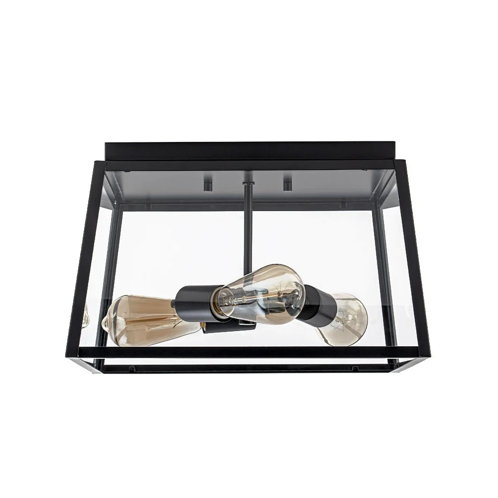 3-Light Black Square Box Clear Glass Cage Ceiling Light - Image 9