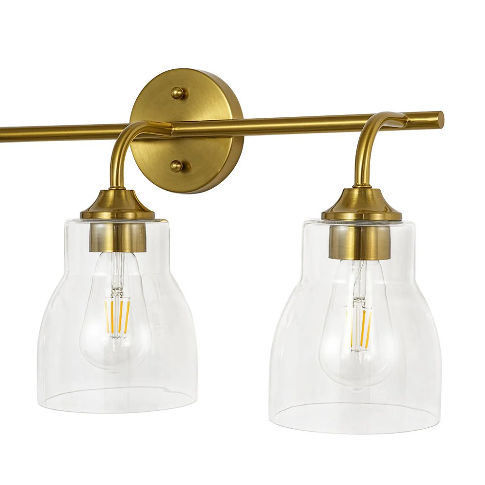3-Light Brass Clear Glass Bell Vanity Wall Sconce - Image 10