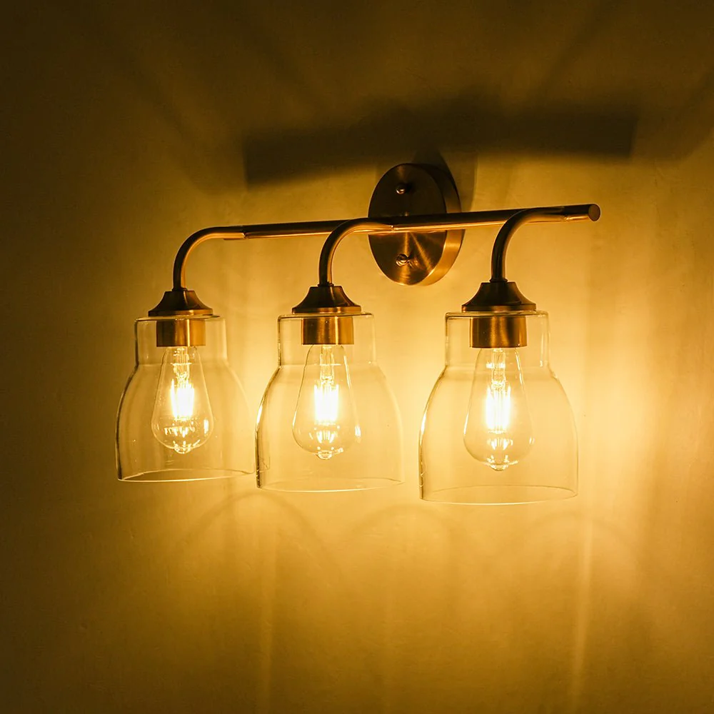 3-Light Brass Clear Glass Bell Vanity Wall Sconce - Image 11