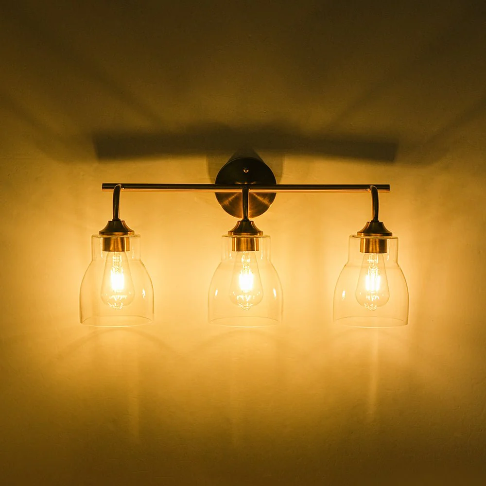 3-Light Brass Clear Glass Bell Vanity Wall Sconce - Image 12