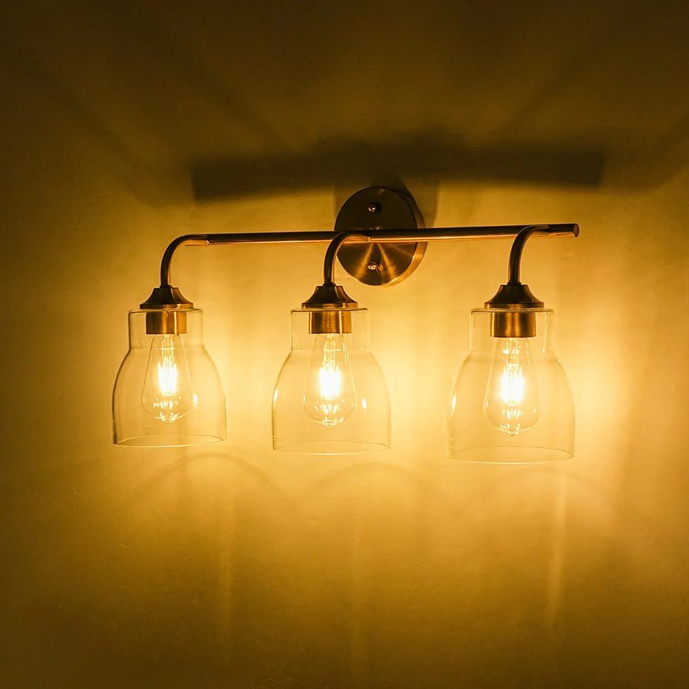 3-Light Brass Clear Glass Bell Vanity Wall Sconce - Image 13