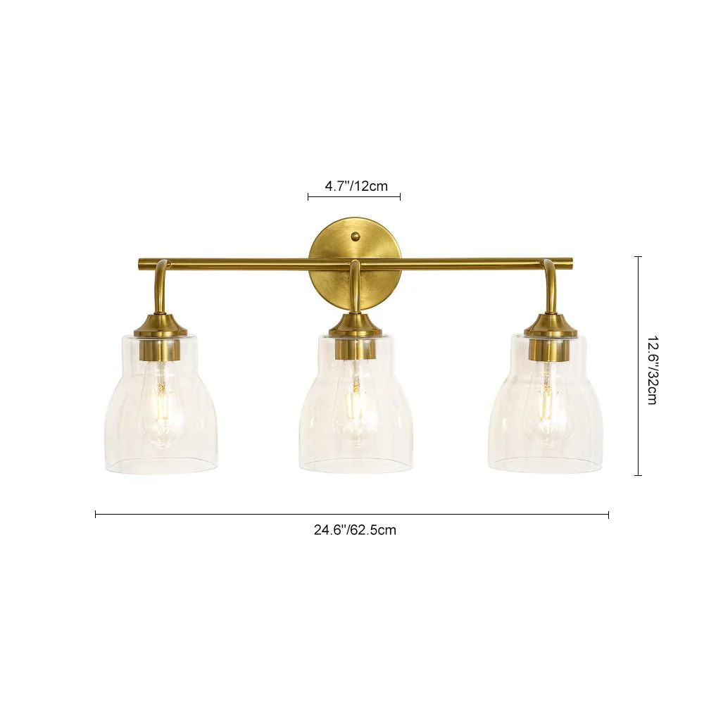 3-Light Brass Clear Glass Bell Vanity Wall Sconce - Image 14