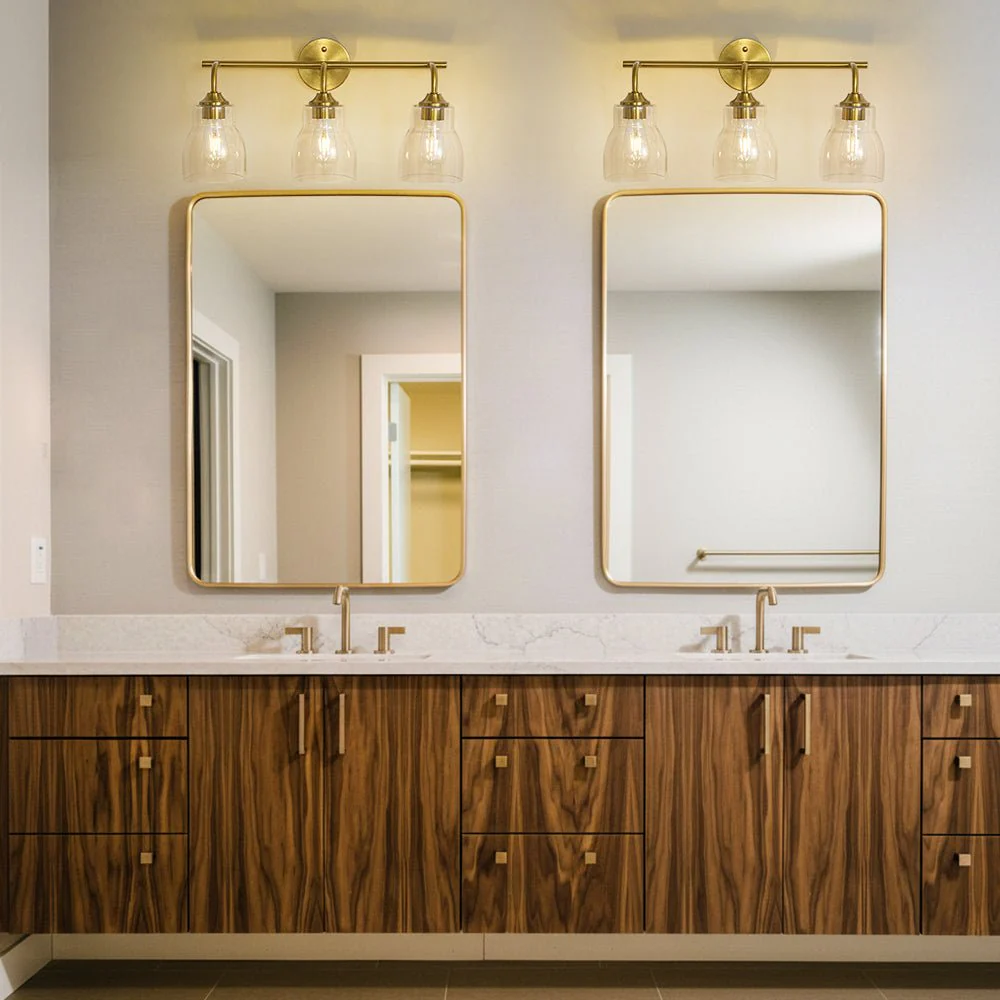 3-Light Brass Clear Glass Bell Vanity Wall Sconce - Image 2