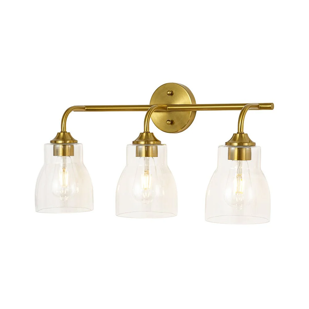 3-Light Brass Clear Glass Bell Vanity Wall Sconce - Image 3