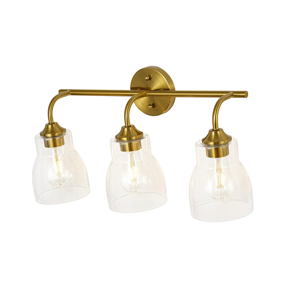 3-Light Brass Clear Glass Bell Vanity Wall Sconce - Image 4