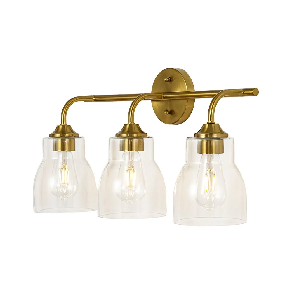 3-Light Brass Clear Glass Bell Vanity Wall Sconce - Image 5