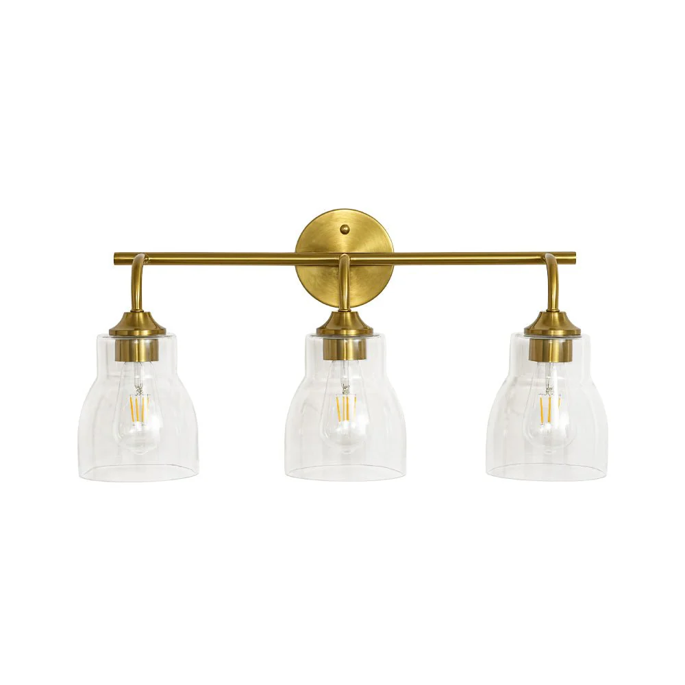 3-Light Brass Clear Glass Bell Vanity Wall Sconce - Image 6
