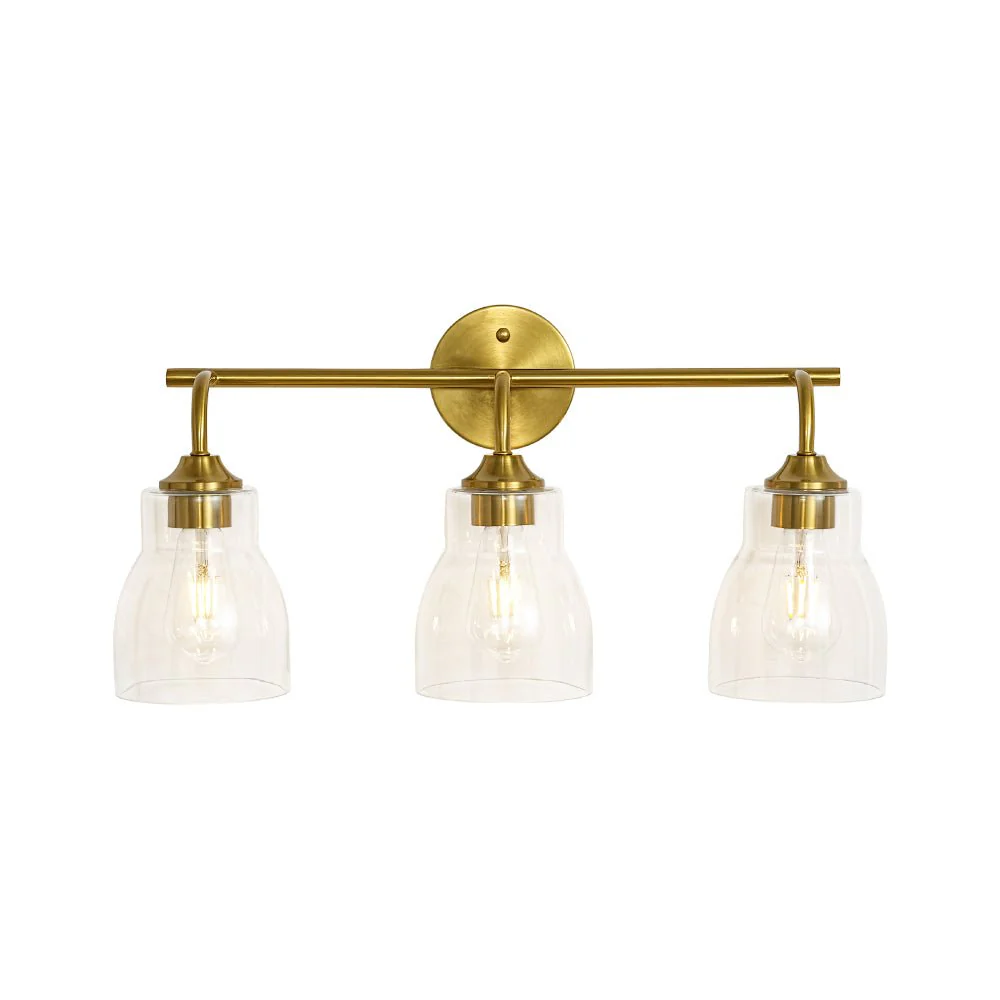 3-Light Brass Clear Glass Bell Vanity Wall Sconce - Image 7