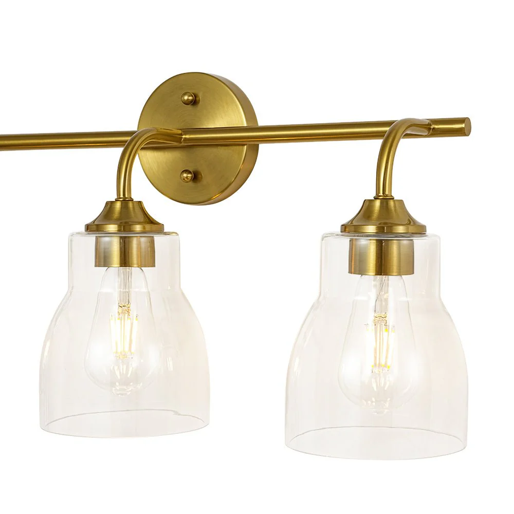3-Light Brass Clear Glass Bell Vanity Wall Sconce - Image 9