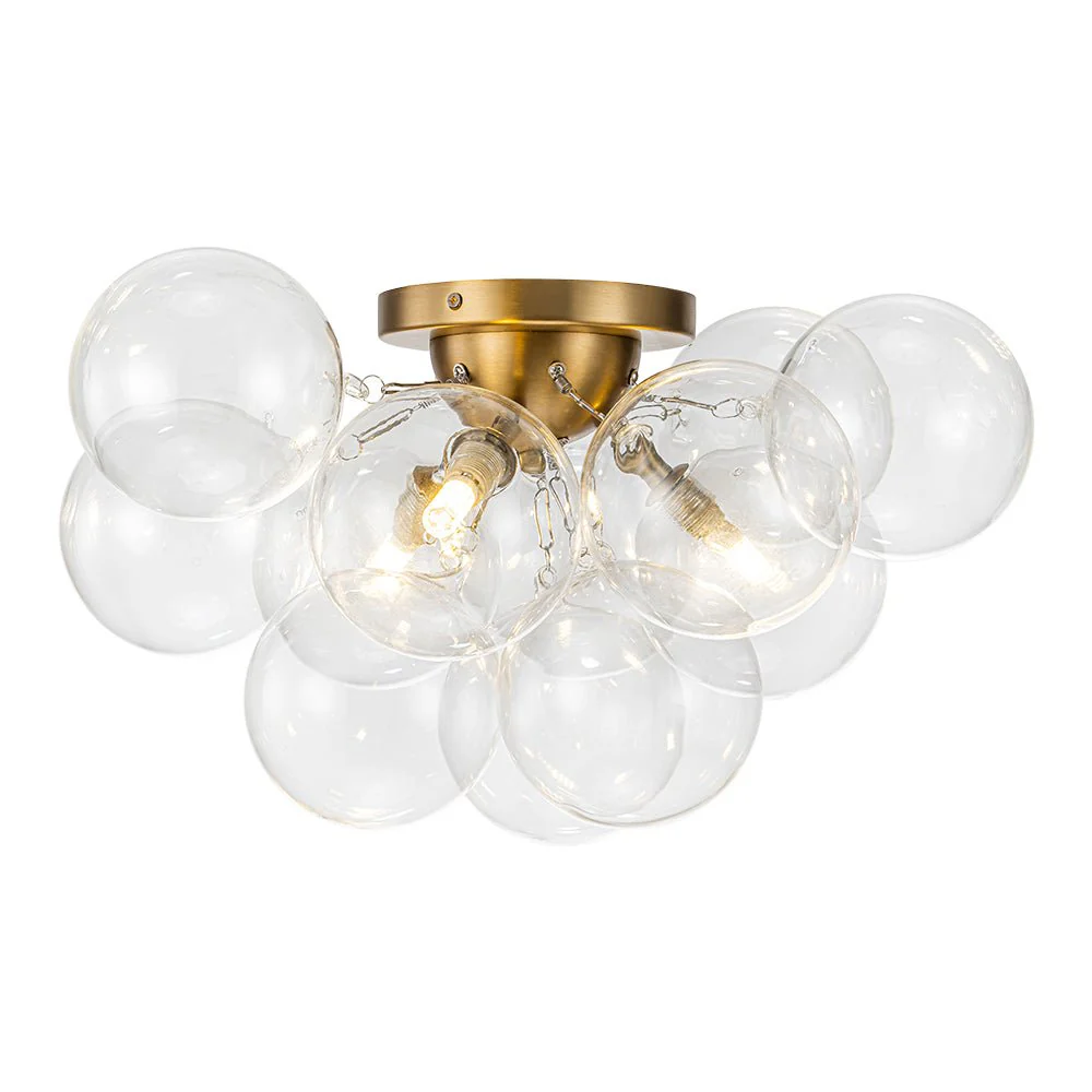 3-Light Brass Cluster Clear Glass Globe Bubble Ceiling Light - Image 11