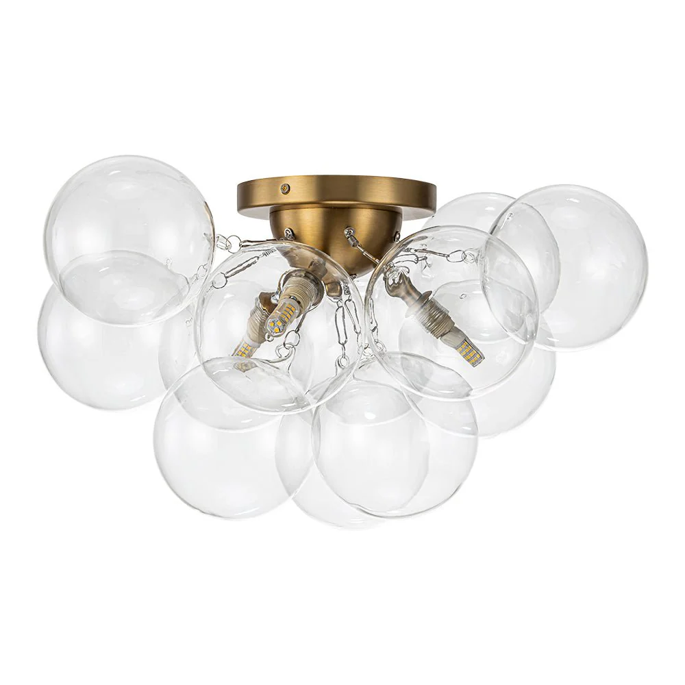 3-Light Brass Cluster Clear Glass Globe Bubble Ceiling Light - Image 12