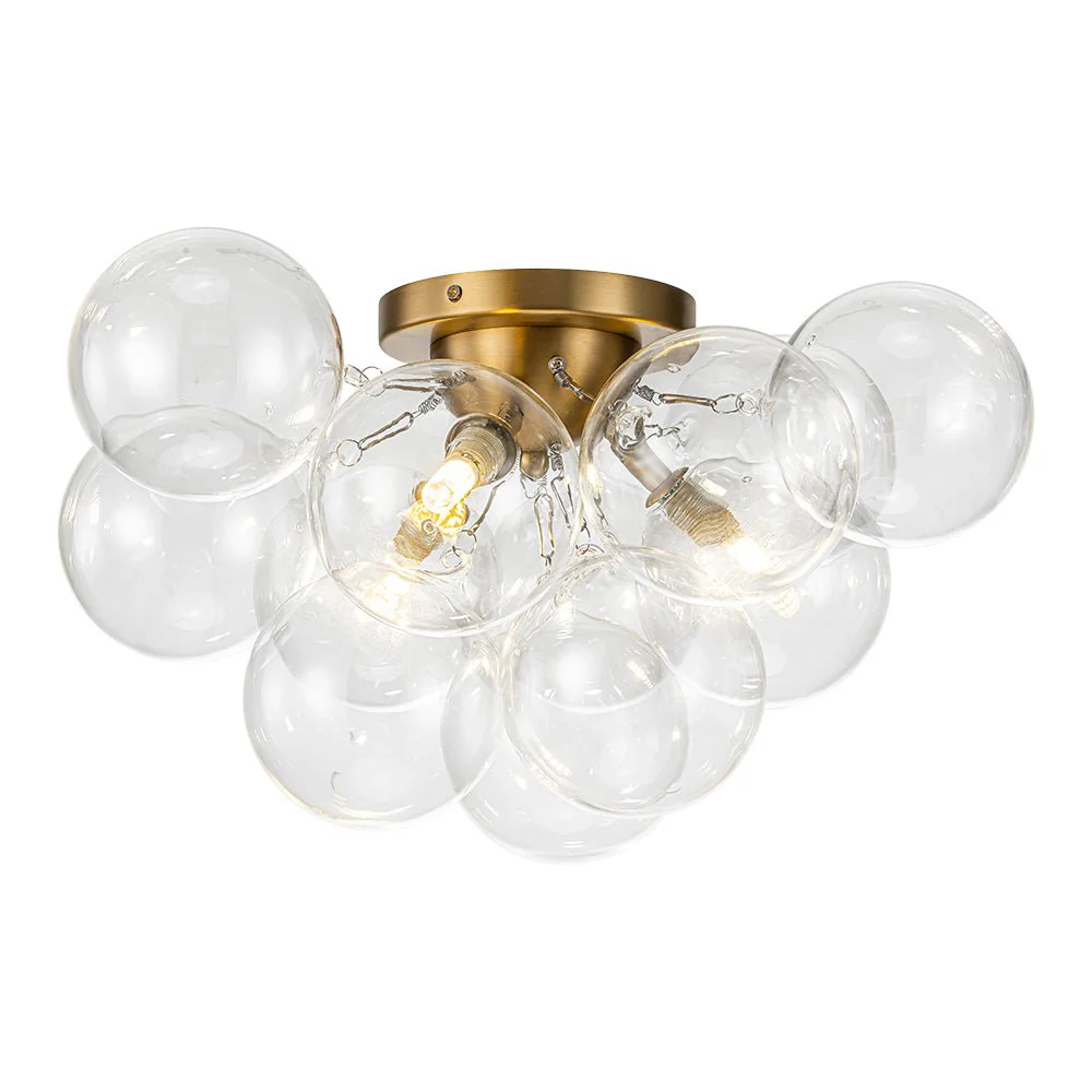 3-Light Brass Cluster Clear Glass Globe Bubble Ceiling Light - Image 13