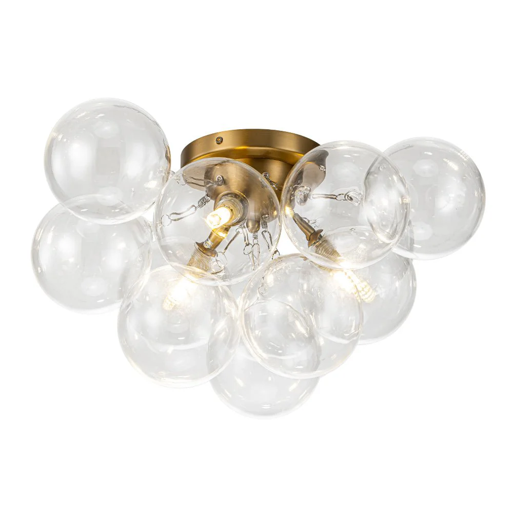 3-Light Brass Cluster Clear Glass Globe Bubble Ceiling Light - Image 14