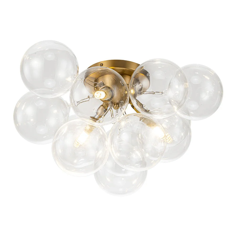 3-Light Brass Cluster Clear Glass Globe Bubble Ceiling Light - Image 16