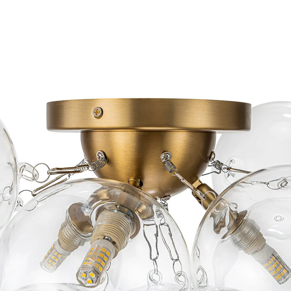 3-Light Brass Cluster Clear Glass Globe Bubble Ceiling Light - Image 19