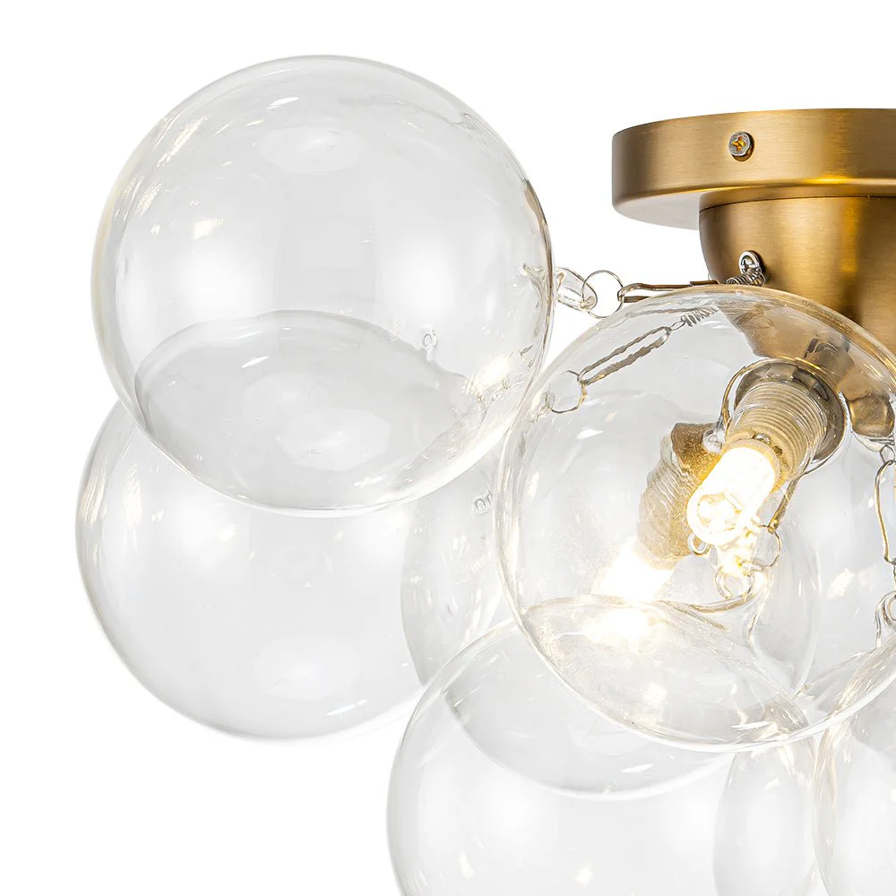 3-Light Brass Cluster Clear Glass Globe Bubble Ceiling Light - Image 20