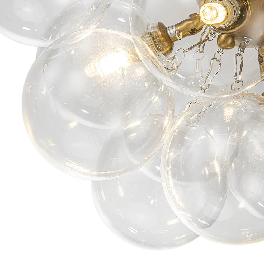 3-Light Brass Cluster Clear Glass Globe Bubble Ceiling Light - Image 22