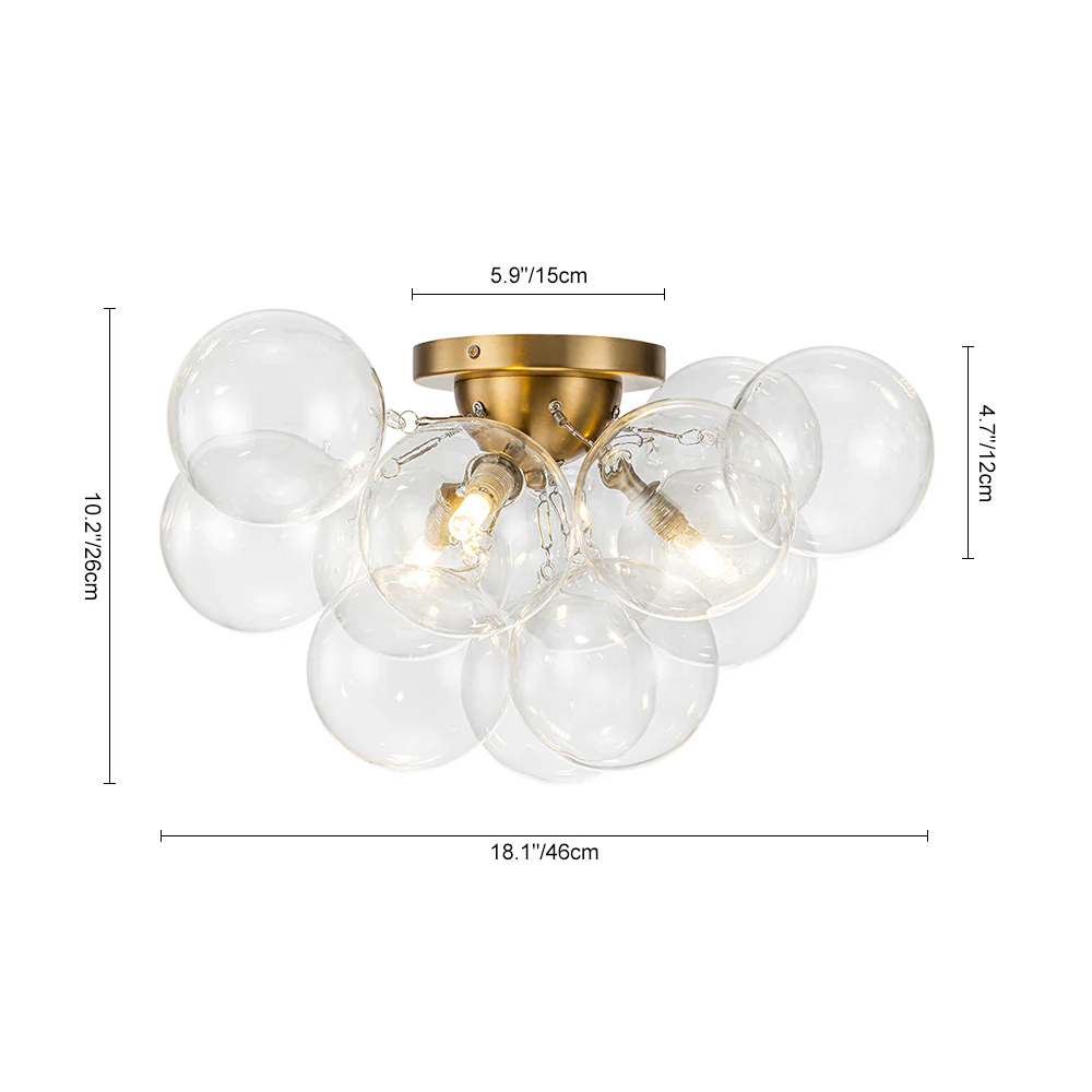 3-Light Brass Cluster Clear Glass Globe Bubble Ceiling Light - Image 23