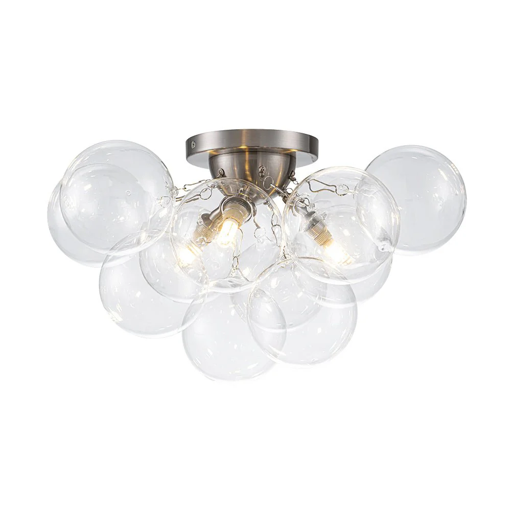 3-Light Brass Cluster Clear Glass Globe Bubble Ceiling Light - Image 24