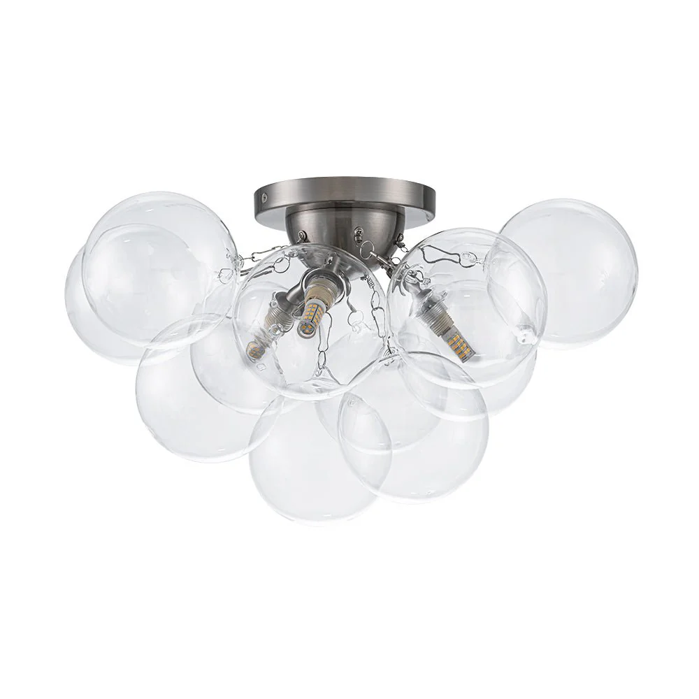 3-Light Brass Cluster Clear Glass Globe Bubble Ceiling Light - Image 25