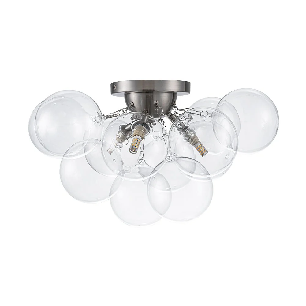 3-Light Brass Cluster Clear Glass Globe Bubble Ceiling Light - Image 27
