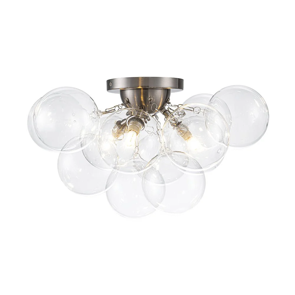 3-Light Brass Cluster Clear Glass Globe Bubble Ceiling Light - Image 28