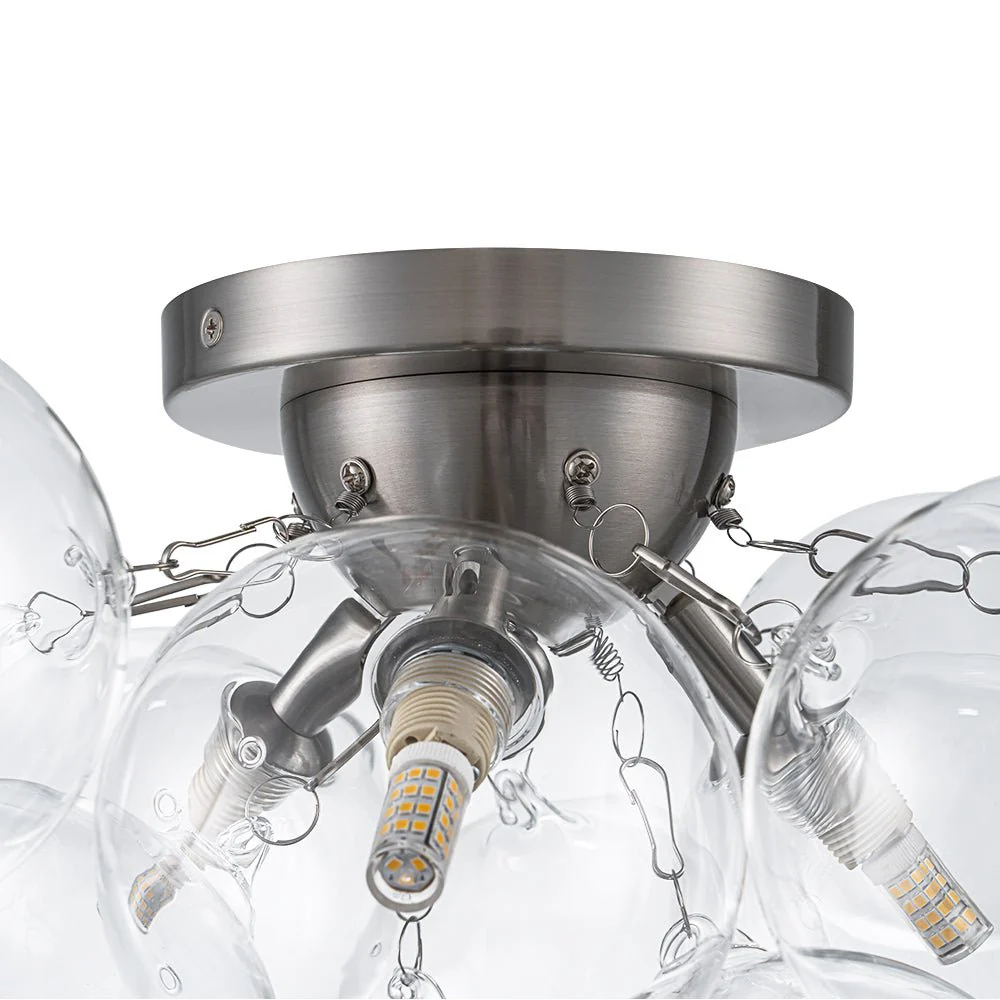 3-Light Brass Cluster Clear Glass Globe Bubble Ceiling Light - Image 32