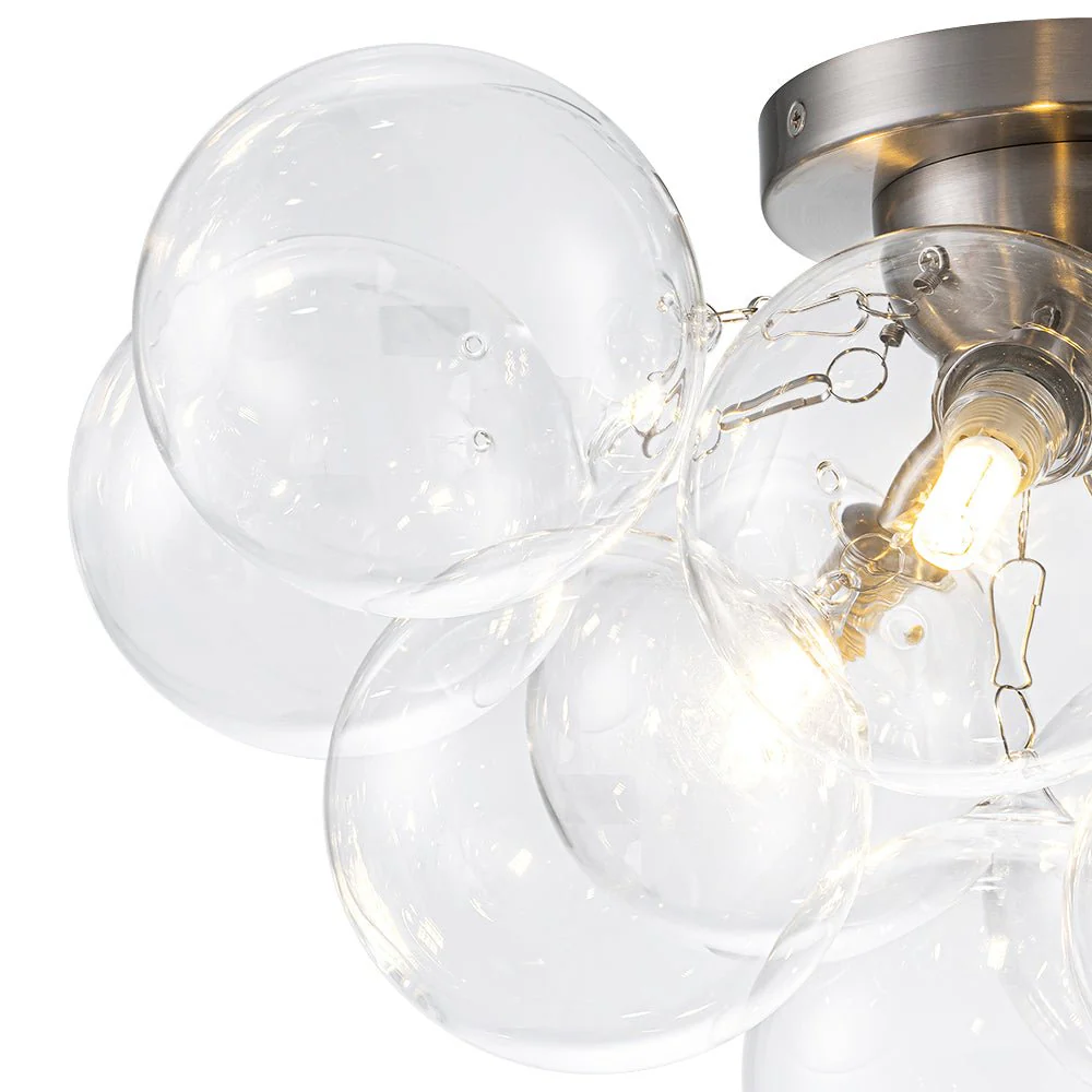 3-Light Brass Cluster Clear Glass Globe Bubble Ceiling Light - Image 33