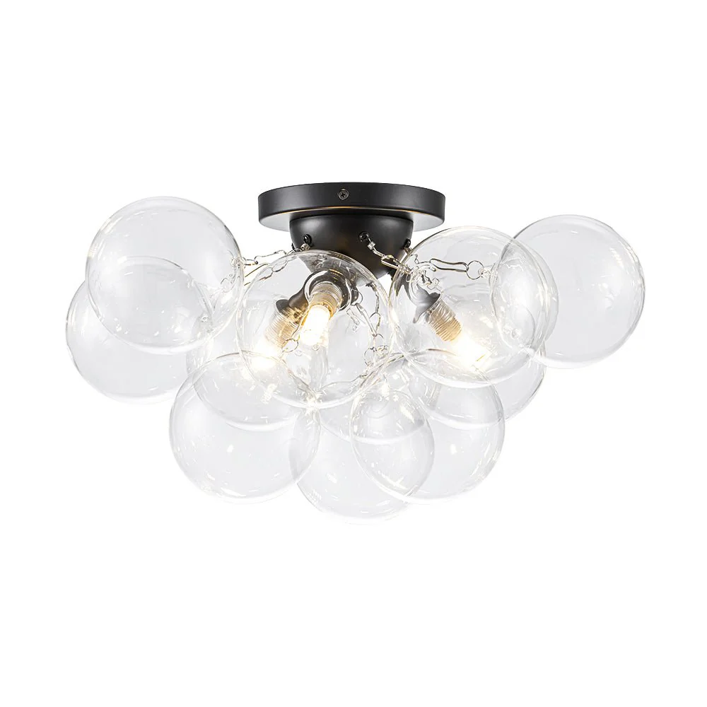 3-Light Brass Cluster Clear Glass Globe Bubble Ceiling Light - Image 34