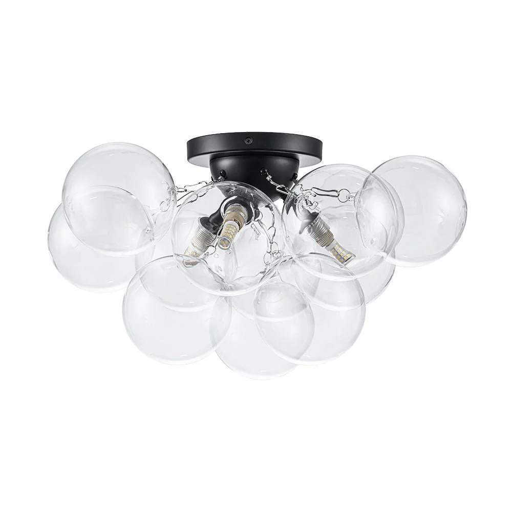 3-Light Brass Cluster Clear Glass Globe Bubble Ceiling Light - Image 35
