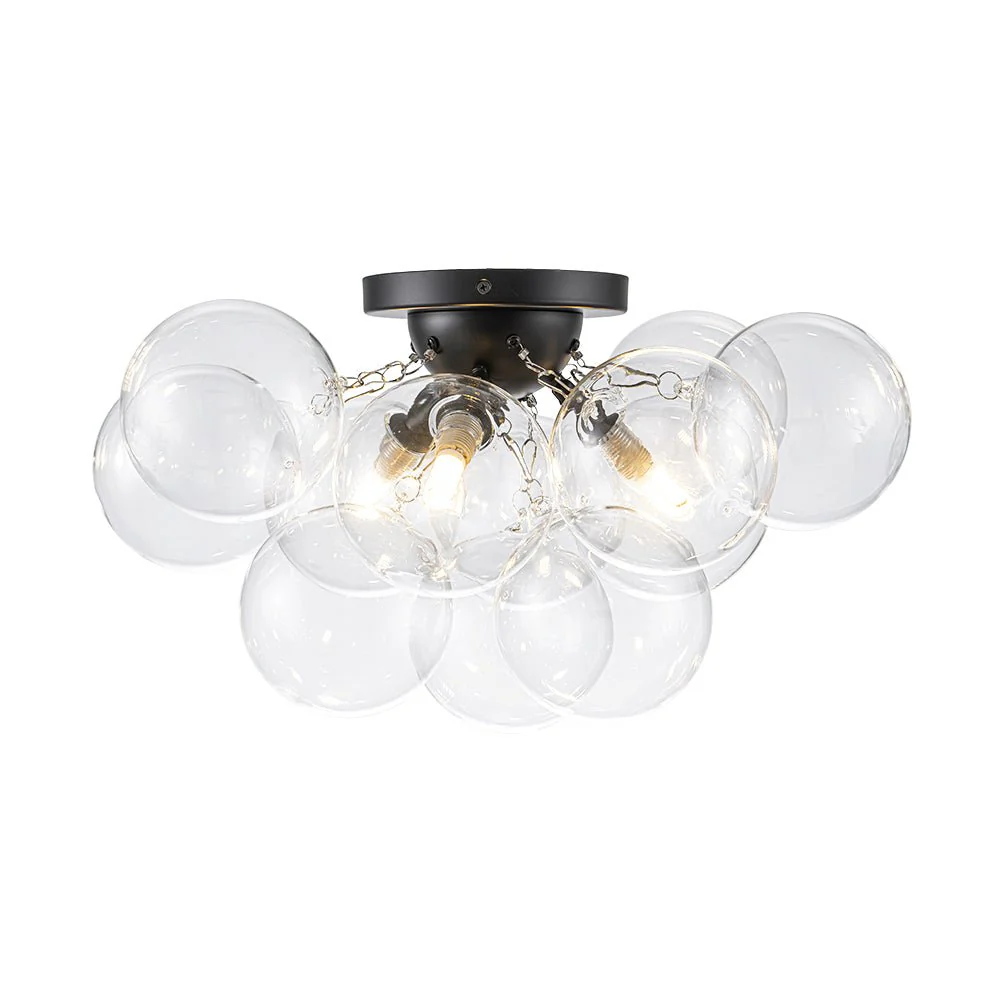 3-Light Brass Cluster Clear Glass Globe Bubble Ceiling Light - Image 36