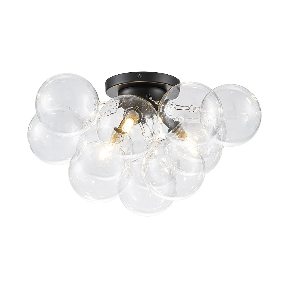 3-Light Brass Cluster Clear Glass Globe Bubble Ceiling Light - Image 37