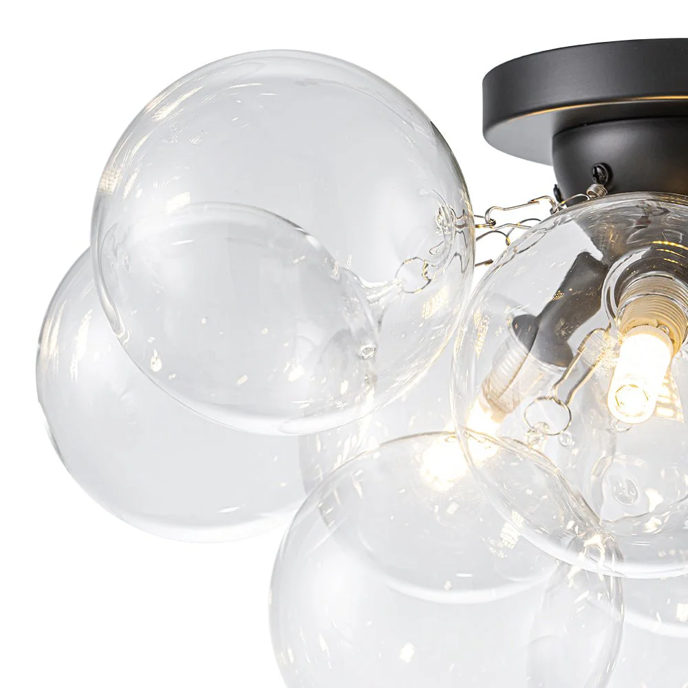 3-Light Brass Cluster Clear Glass Globe Bubble Ceiling Light - Image 39