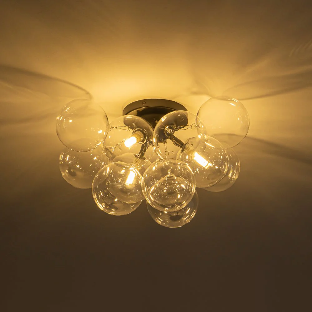 3-Light Brass Cluster Clear Glass Globe Bubble Ceiling Light - Image 41