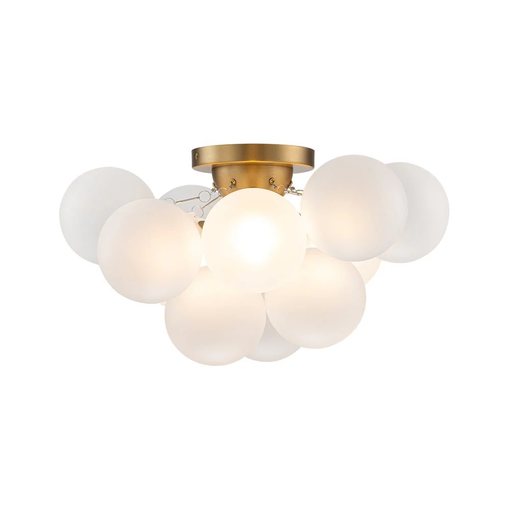 3-Light Brass Cluster Frosted Glass Globe Bubble Ceiling Light - Image 10