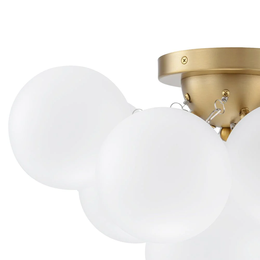 3-Light Brass Cluster Frosted Glass Globe Bubble Ceiling Light - Image 11