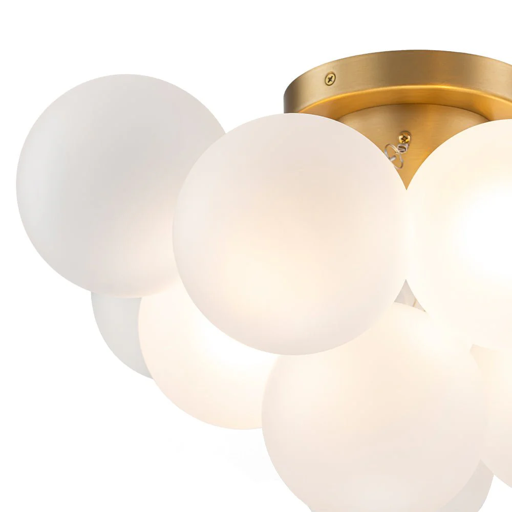 3-Light Brass Cluster Frosted Glass Globe Bubble Ceiling Light - Image 12