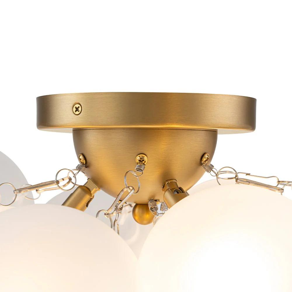 3-Light Brass Cluster Frosted Glass Globe Bubble Ceiling Light - Image 13