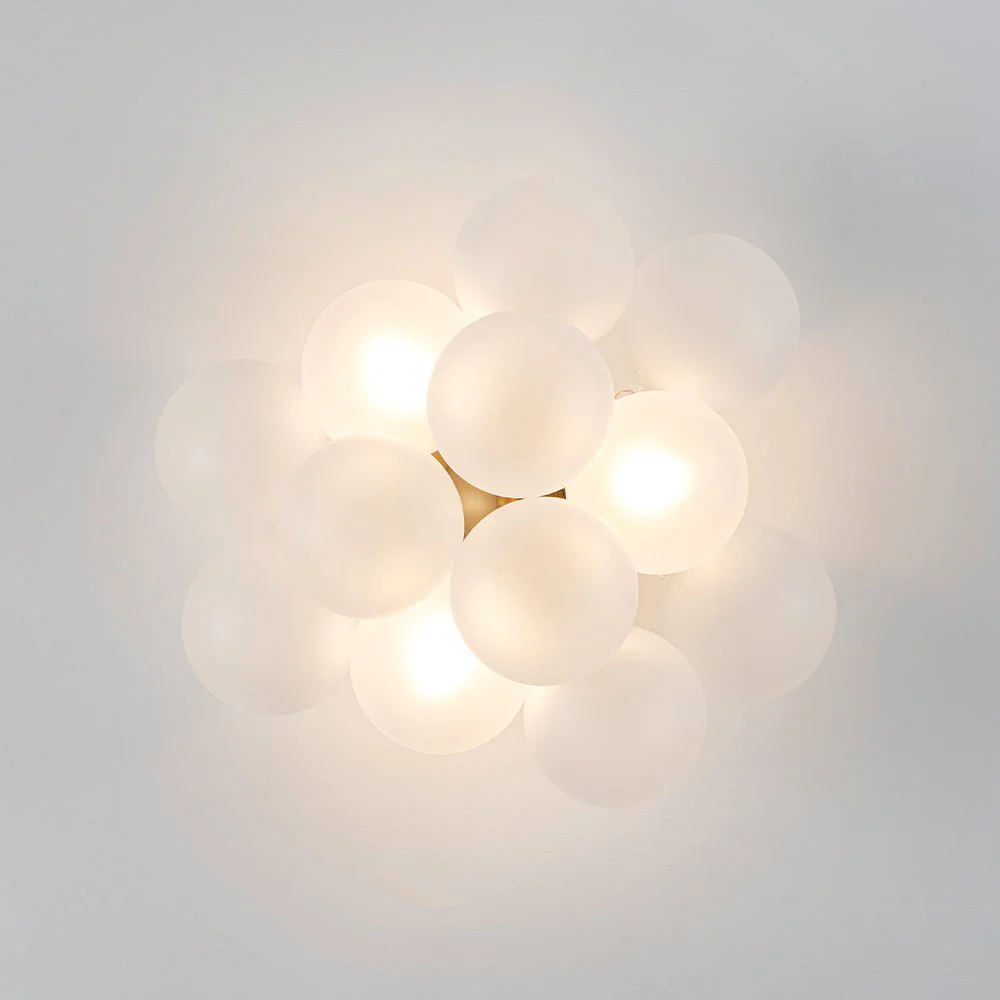 3-Light Brass Cluster Frosted Glass Globe Bubble Ceiling Light - Image 14