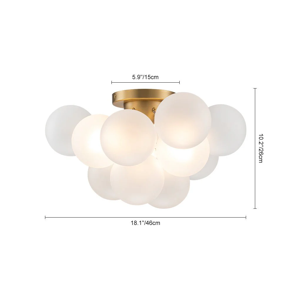 3-Light Brass Cluster Frosted Glass Globe Bubble Ceiling Light - Image 4
