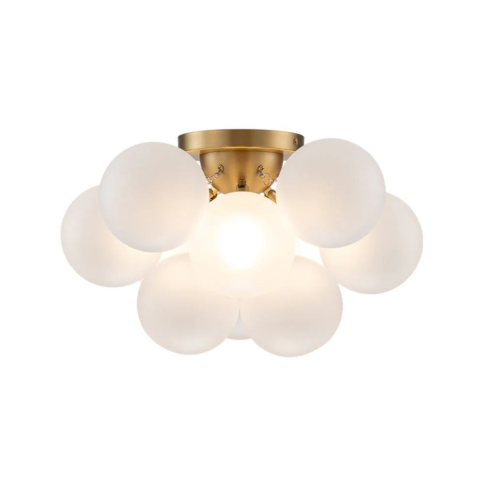 3-Light Brass Cluster Frosted Glass Globe Bubble Ceiling Light - Image 7