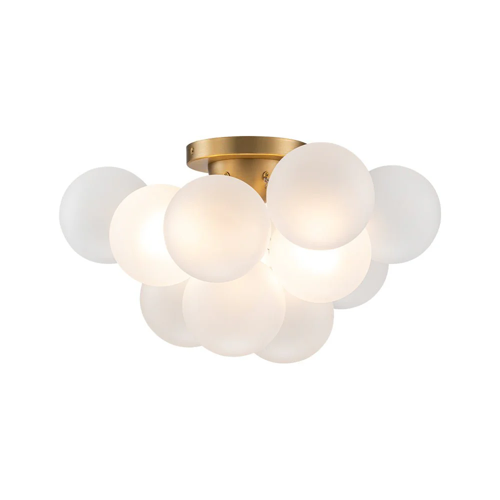 3-Light Brass Cluster Frosted Glass Globe Bubble Ceiling Light - Image 8